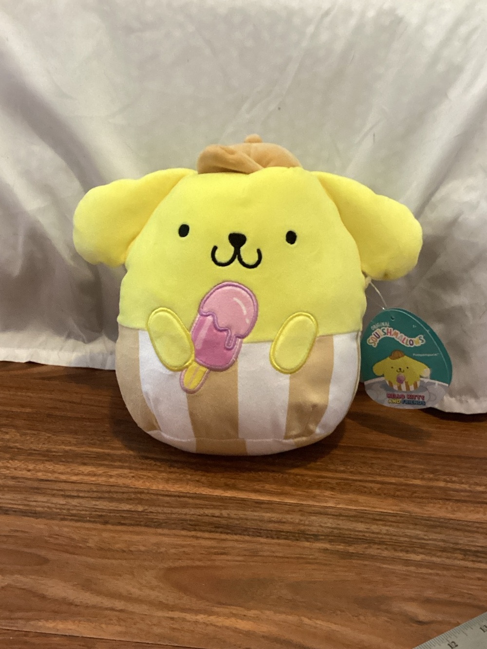 Squishmallows Yellow Pompompurin-Style Plush with Pink Ice Cream Patch